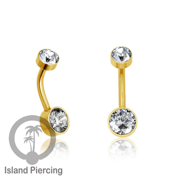 Anting Pusar/Navel Bar warna gold Piercing Jewelry ada pilihan kerang laut atau kristal bening
