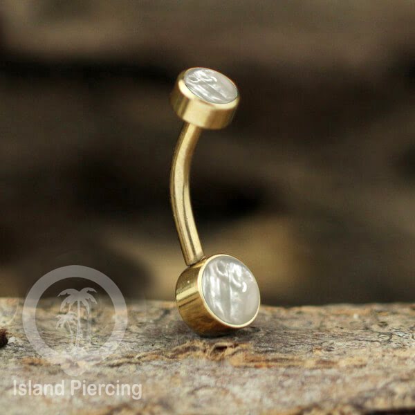Anting Pusar/Navel Bar warna gold Piercing Jewelry ada pilihan kerang laut atau kristal bening