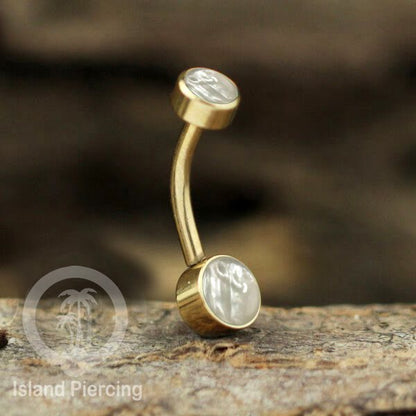 Anting Pusar/Navel Bar warna gold Piercing Jewelry ada pilihan kerang laut atau kristal bening