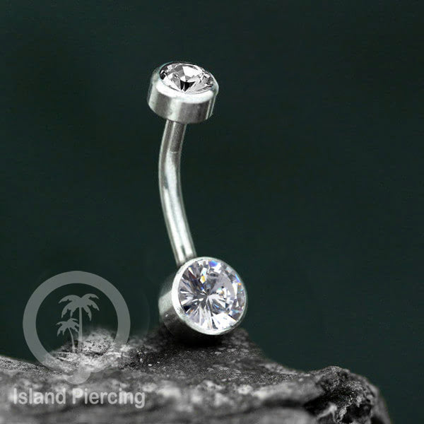 Anting Pusar/Navel Bar warna silver Piercing Jewelry ada pilihan kerang laut atau zirconia bening