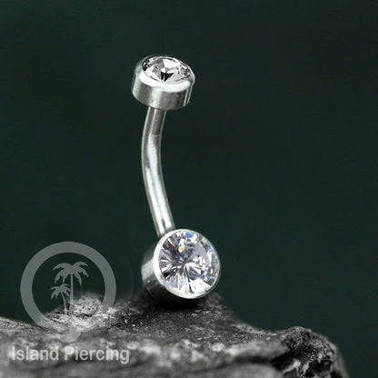 Anting Pusar/Navel Bar warna silver Piercing Jewelry ada pilihan kerang laut atau zirconia bening