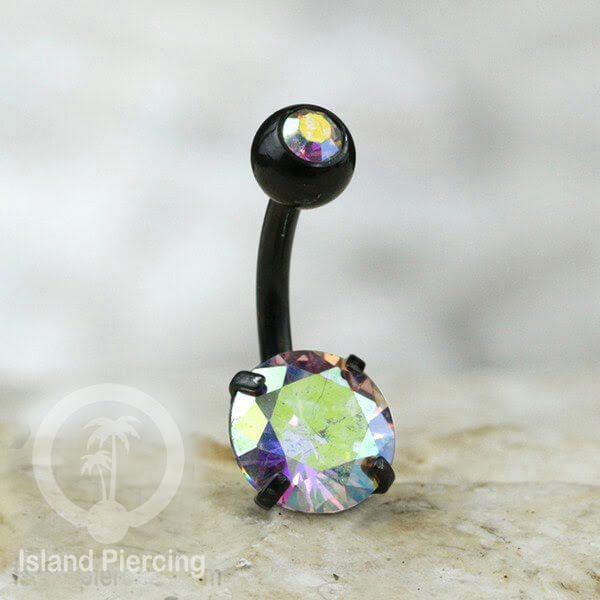 Anting Pusar/Navel Bar warna Hitam Piercing Jewelry Kristal Besar Warna-warni istimewa