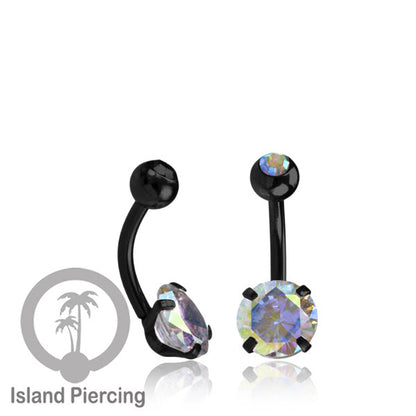 Anting Pusar/Navel Bar warna Hitam Piercing Jewelry Kristal Besar Warna-warni istimewa