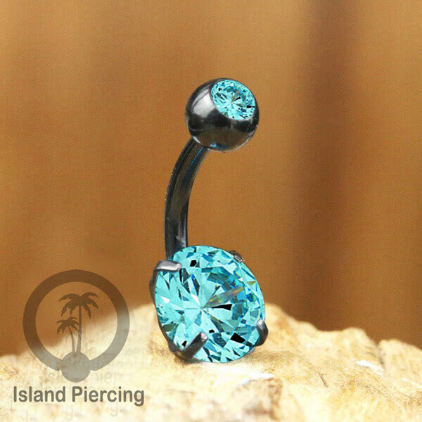 Anting Pusar/Navel Bar warna Hitam Piercing Jewelry Kristal Besar Warna-warni istimewa