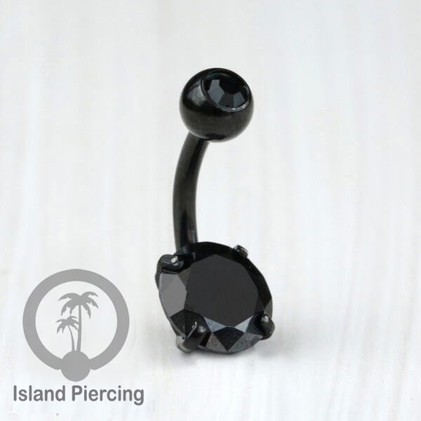 Anting Pusar/Navel Bar warna Hitam Piercing Jewelry Kristal Besar Warna-warni istimewa