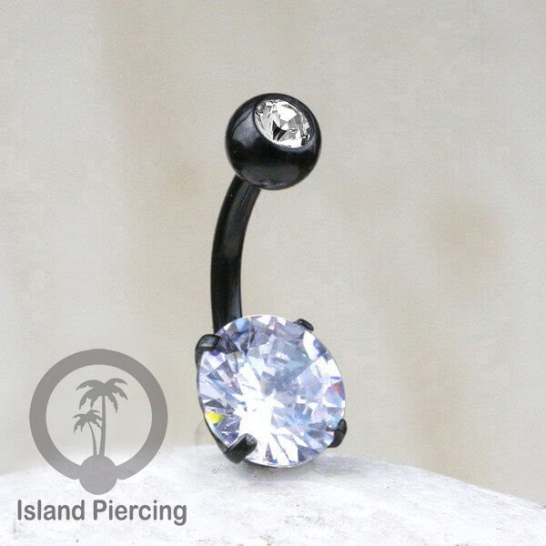 Anting Pusar/Navel Bar warna Hitam Piercing Jewelry Kristal Besar Warna-warni istimewa