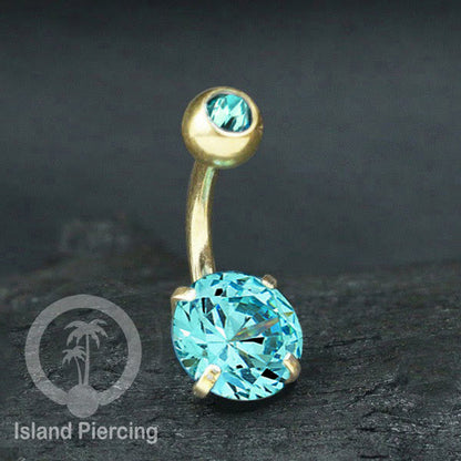 Anting Pusar/Navel Bar warna gold Piercing Jewelry Kristal Besar Warna-warni istimewa