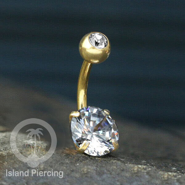 Anting Pusar/Navel Bar warna gold Piercing Jewelry Kristal Besar Warna-warni istimewa