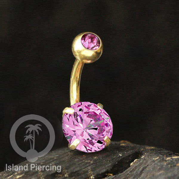 Anting Pusar/Navel Bar warna gold Piercing Jewelry Kristal Besar Warna-warni istimewa