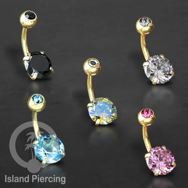 Anting Pusar/Navel Bar warna gold Piercing Jewelry Kristal Besar Warna-warni istimewa