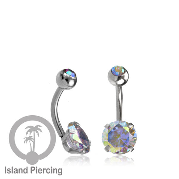 Anting Pusar/Navel Bar warna silver Piercing Jewelry Kristal