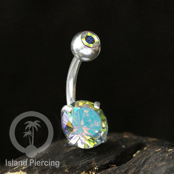 Anting Pusar/Navel Bar warna silver Piercing Jewelry Kristal
