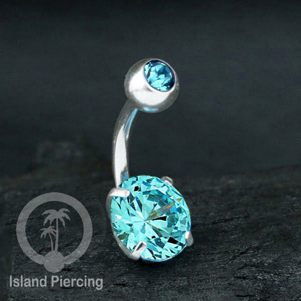 Anting Pusar/Navel Bar warna silver Piercing Jewelry Kristal