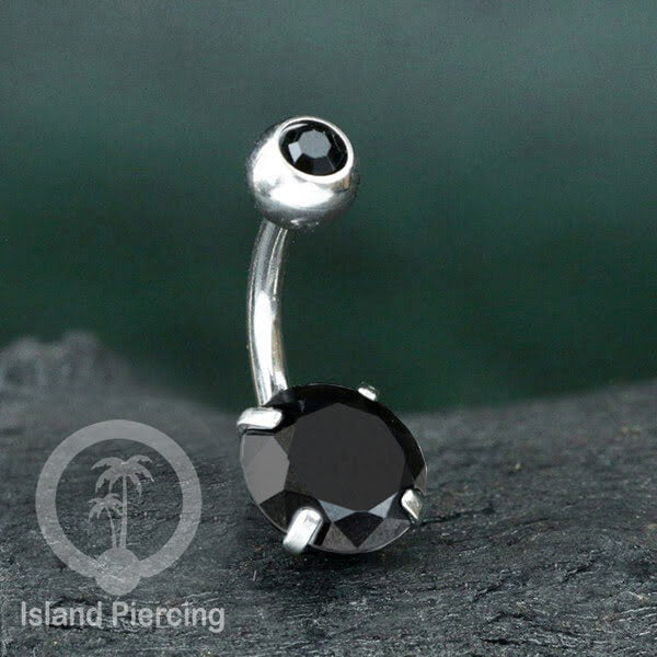 Anting Pusar/Navel Bar warna silver Piercing Jewelry Kristal
