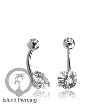 Anting Pusar/Navel Bar warna silver Piercing Jewelry Kristal