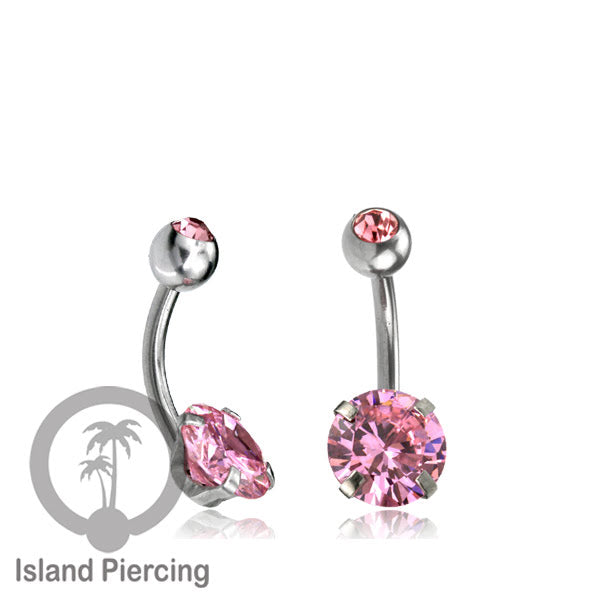 Anting Pusar/Navel Bar warna silver Piercing Jewelry Kristal