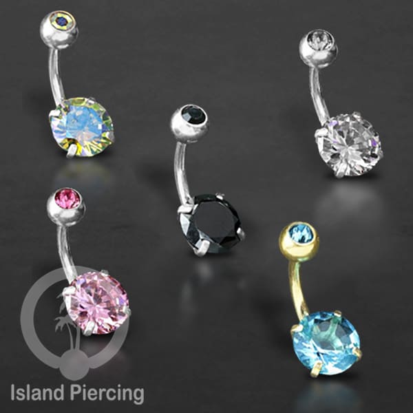 Anting Pusar/Navel Bar warna silver Piercing Jewelry Kristal