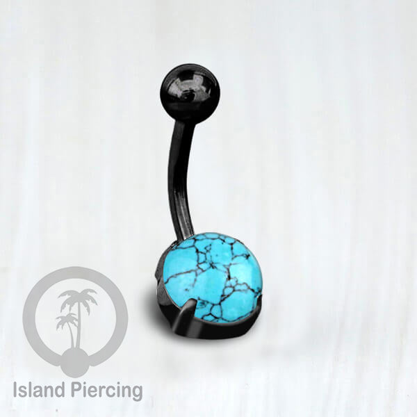 Anting Pusar/Navel Bar warna hitam Piercing Jewelry dengan batu asli.