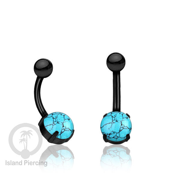 Anting Pusar/Navel Bar warna hitam Piercing Jewelry dengan batu asli.
