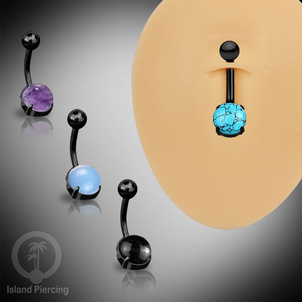Anting Pusar/Navel Bar warna hitam Piercing Jewelry dengan batu asli.