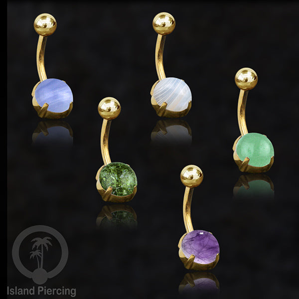 Anting Pusar/Navel Bar warna Gold Piercing Jewelry dengan batu asli.