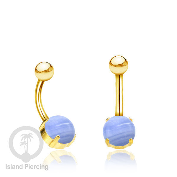 Anting Pusar/Navel Bar warna Gold Piercing Jewelry dengan batu asli.