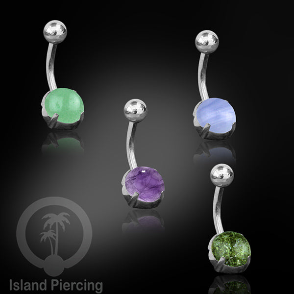 Anting Pusar/Navel Bar warna SIlverPiercing Jewelry dengan batu asli