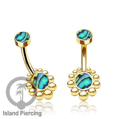 Anting Pusar/Navel Bar bahan stainless steel warna gold dengan Kristal atau Kerang laut