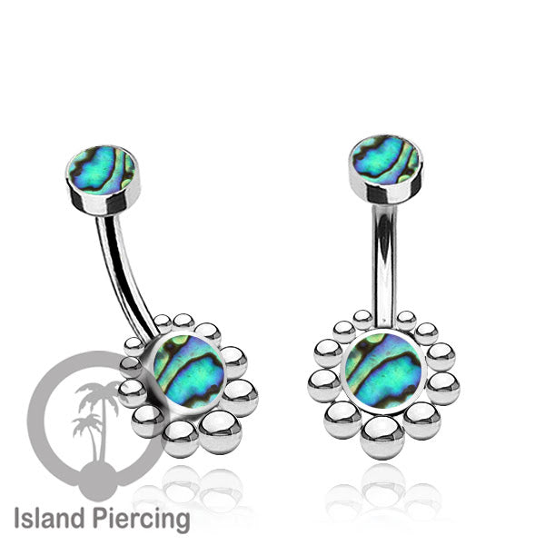 Anting Pusar/Navel Bar bahan stainless steel warna silver dekorasi Kristal atau Kerang laut asli