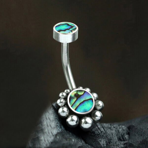 Anting Pusar/Navel Bar bahan stainless steel warna silver dekorasi Kristal atau Kerang laut asli