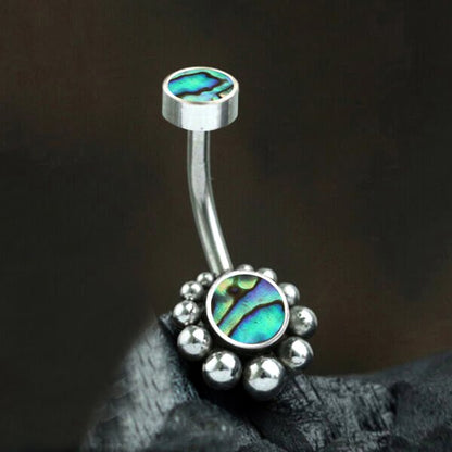 Anting Pusar/Navel Bar bahan stainless steel warna silver dekorasi Kristal atau Kerang laut asli