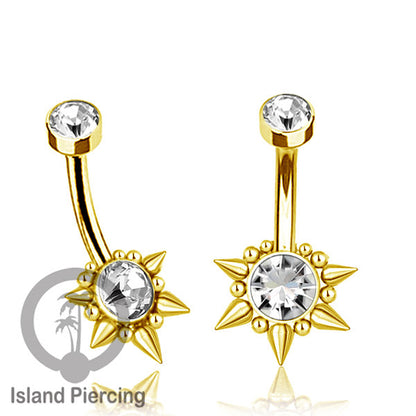 Anting Pusar/Navel Bar bahan stainless steel warna silver dekorasi Kristal atau Kerang laut asli