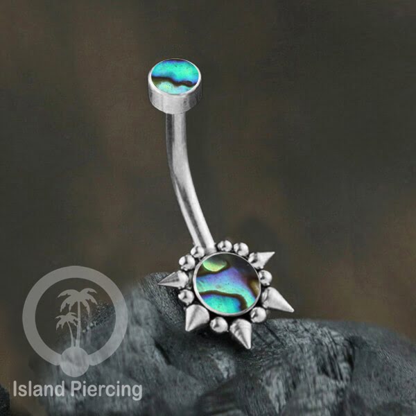 Anting Pusar/Navel Bar bahan stainless steel warna silver dekorasi Kristal atau Kerang laut asli
