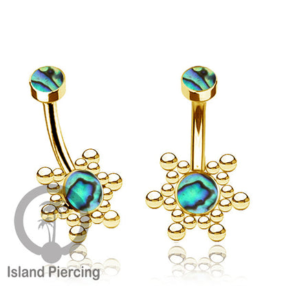 Anting Pusar/Navel Bar bahan stainless steel warna gold dengan Kristal atau Kerang laut