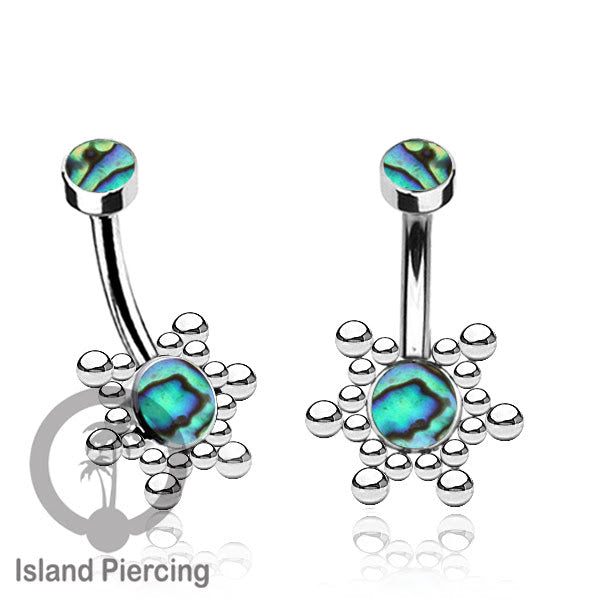 Anting Pusar/Navel Bar bahan stainless steel warna silver dekorasi Kristal atau Kerang laut asli