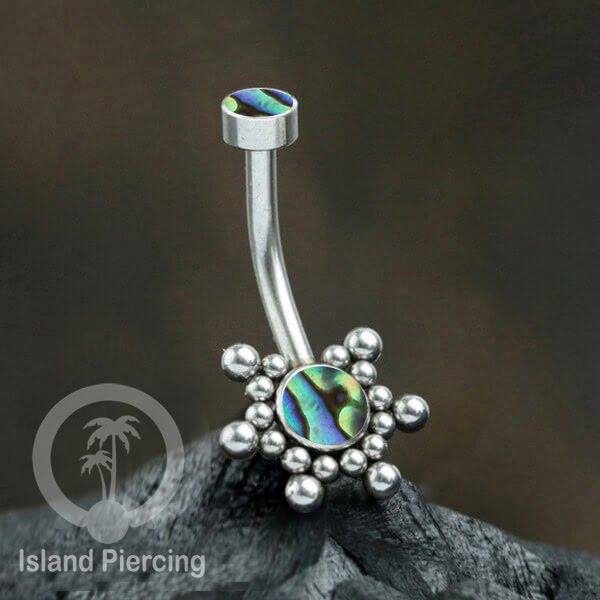 Anting Pusar/Navel Bar bahan stainless steel warna silver dekorasi Kristal atau Kerang laut asli