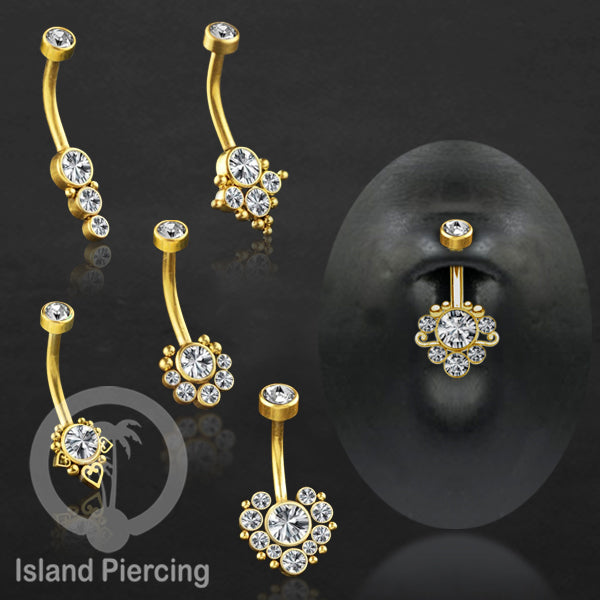 Anting Pusar/Navel Bar warna gold Piercing Jewelry Kristal