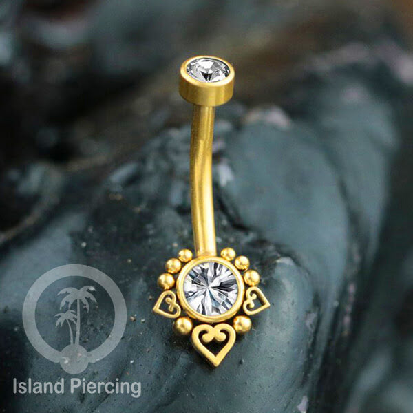 Anting Pusar/Navel Bar warna gold Piercing Jewelry Kristal