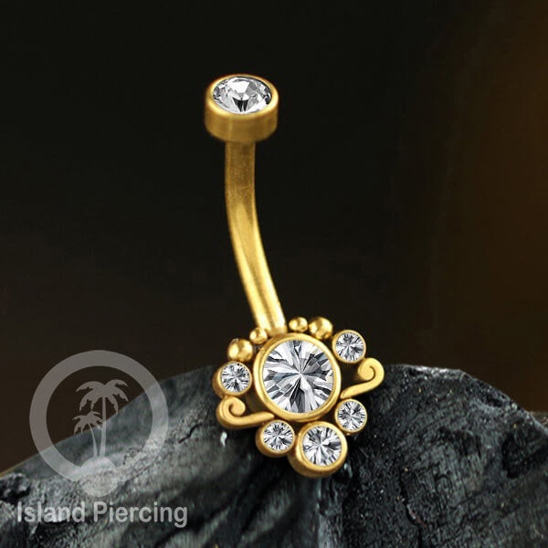 Anting Pusar/Navel Bar warna gold Piercing Jewelry Kristal
