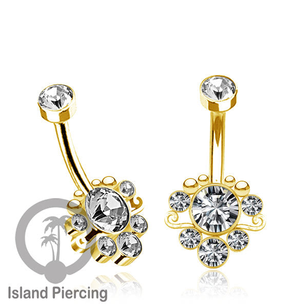 Anting Pusar/Navel Bar warna gold Piercing Jewelry Kristal