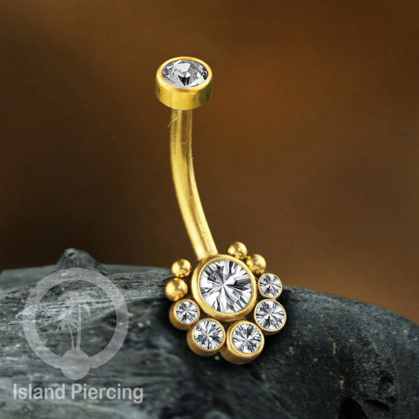 Anting Pusar/Navel Bar warna gold Piercing Jewelry Kristal