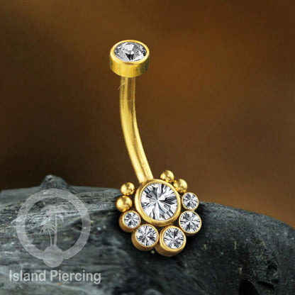 Anting Pusar/Navel Bar warna gold Piercing Jewelry Kristal