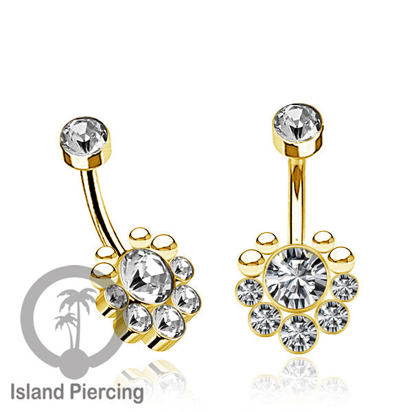 Anting Pusar/Navel Bar warna gold Piercing Jewelry Kristal