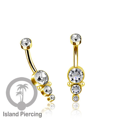 Anting Pusar/Navel Bar warna gold Piercing Jewelry Kristal