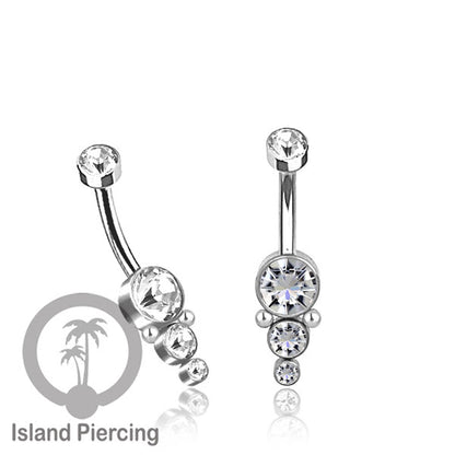 Anting Pusar/Navel Bar warna silver Piercing Jewelry terpasang Kristal zirconia bening