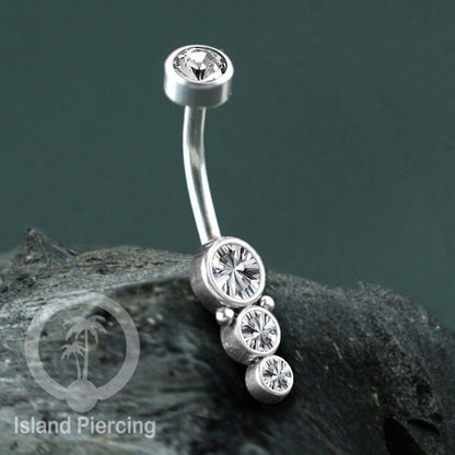 Anting Pusar/Navel Bar warna silver Piercing Jewelry terpasang Kristal zirconia bening