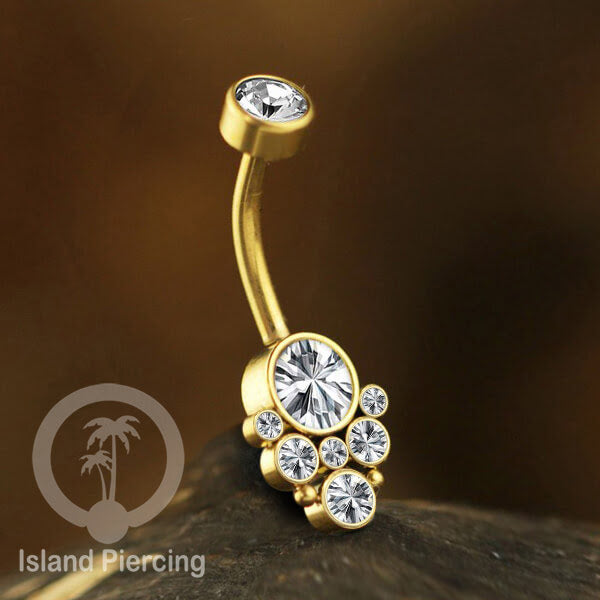 Anting Pusar/Navel Bar warna gold Piercing Jewelry Kristal