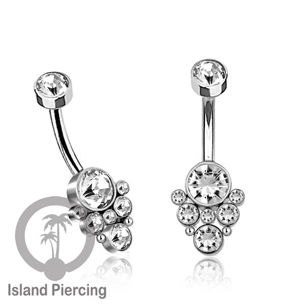 Anting Pusar/Navel Bar warna silver Piercing Jewelry terpasang Kristal zirconia bening