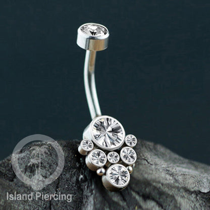 Anting Pusar/Navel Bar warna silver Piercing Jewelry terpasang Kristal zirconia bening