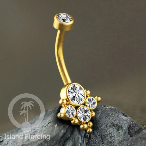 Anting Pusar/Navel Bar warna gold Piercing Jewelry Kristal